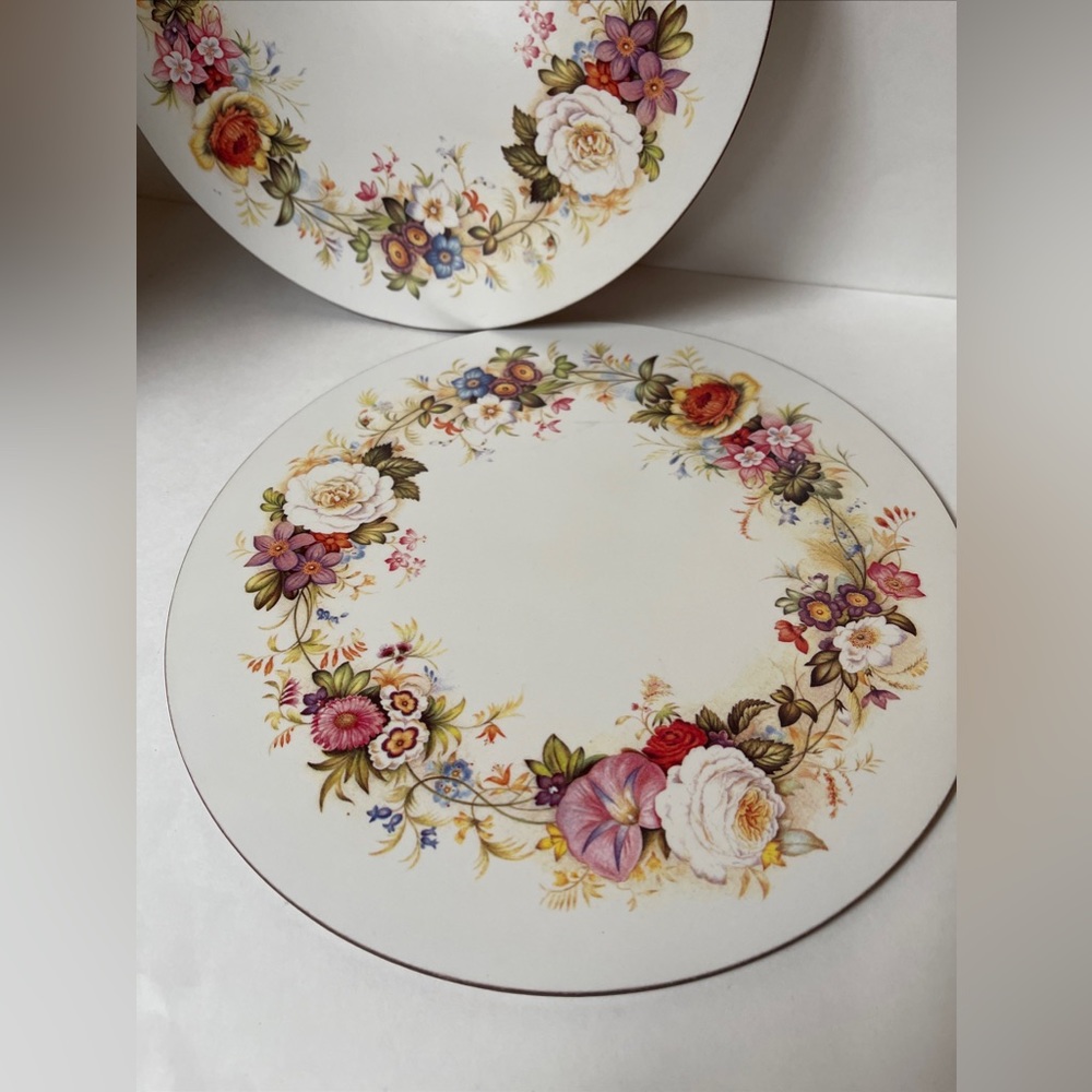 Vintage Pimpernel Round Floral Cork Backed Placemats Floral Garden set o…
